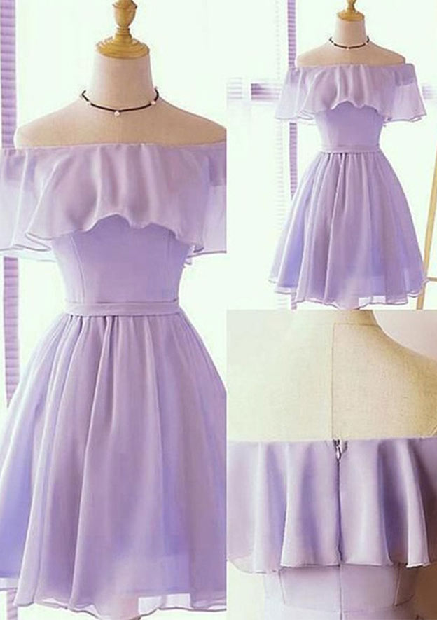 Vestido de fiesta de gasa corto/mini con hombros descubiertos y mangas cortas plisadas